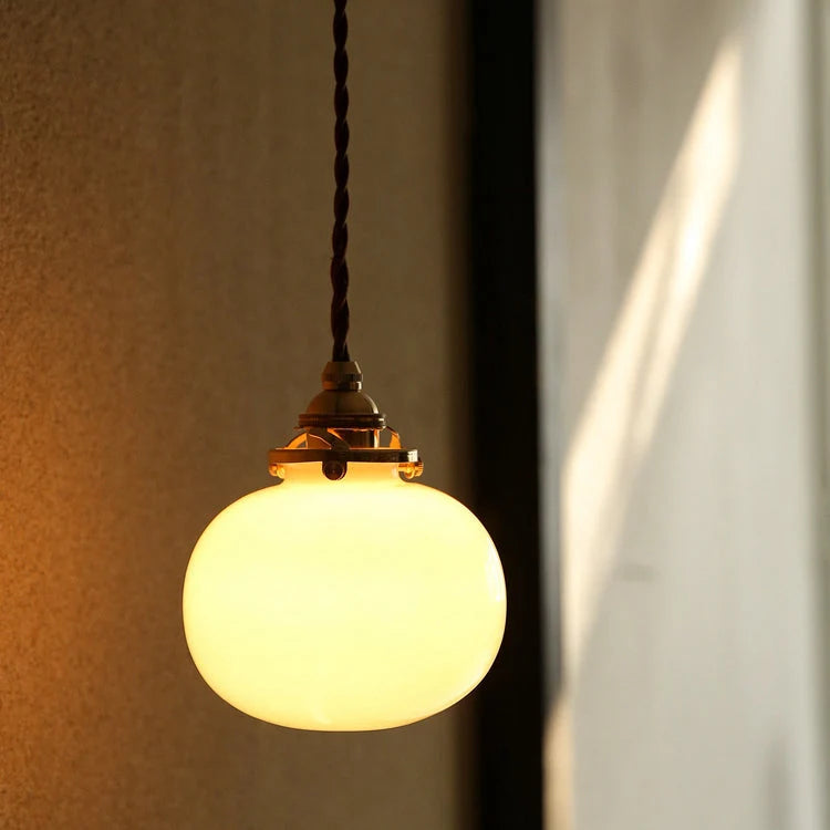 Pendant Light | Vintage Brass & Glass Shade | E26 Socket