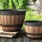 Plant Pot | Barrel-Shaped Resin With Integrated Drainage