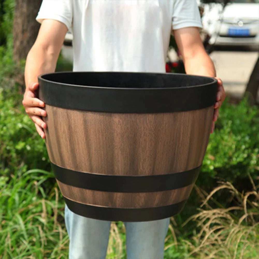 Plant Pot | Barrel-Shaped Resin With Integrated Drainage