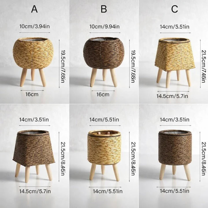 Plant Pot | Woven Look & Wooden Feet