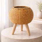 Plant Pot | Woven Look & Wooden Feet
