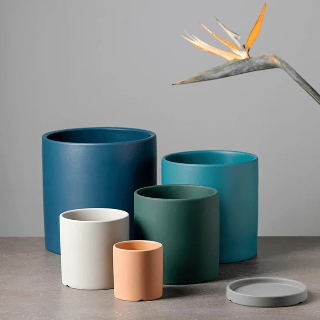 Planter | Matte Glazed Ceramic With Drainage Hole & Saucer | Sizes S–L