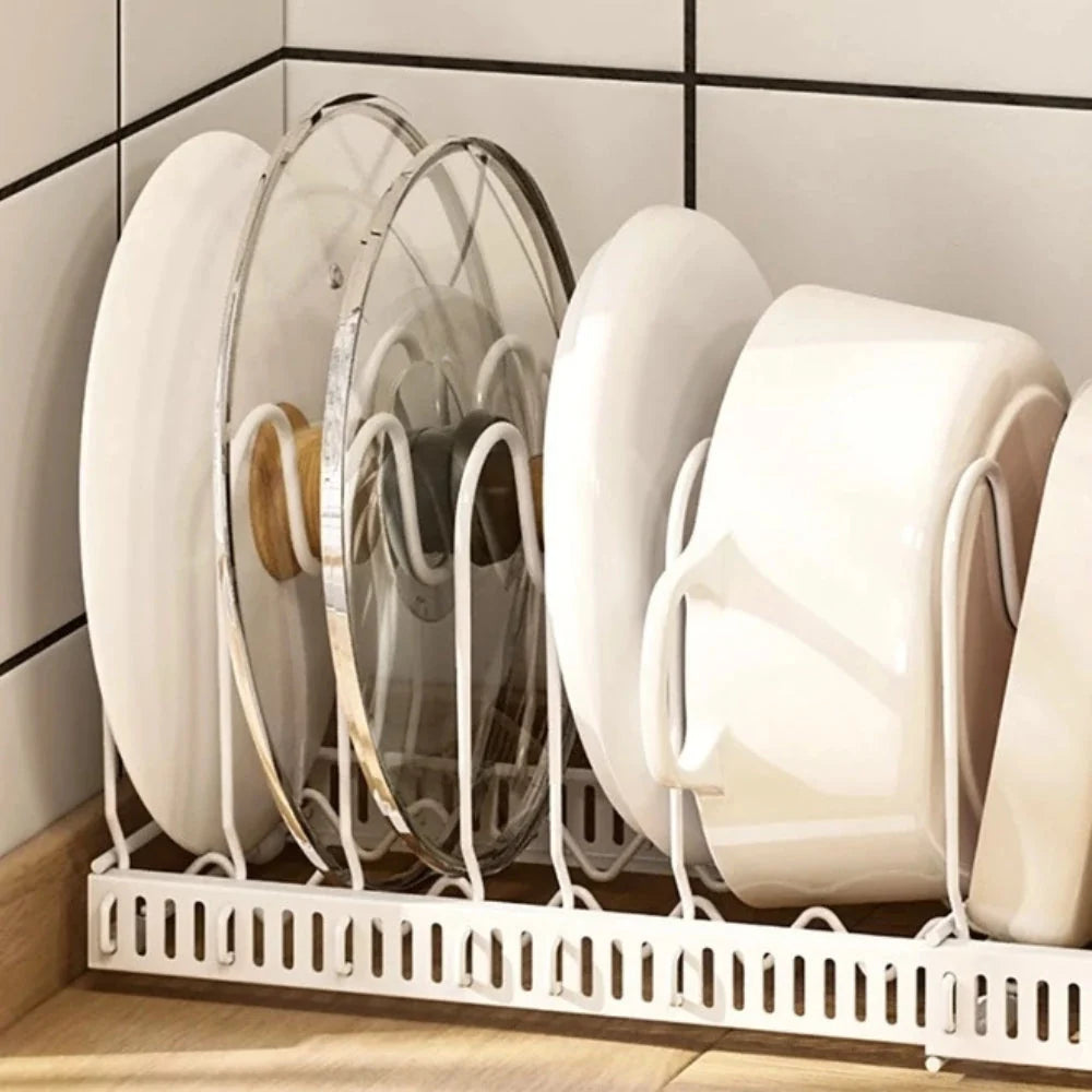 Pot Lid Organizer Rack | Adjustable Iron & Space-Saving | 12–23 in