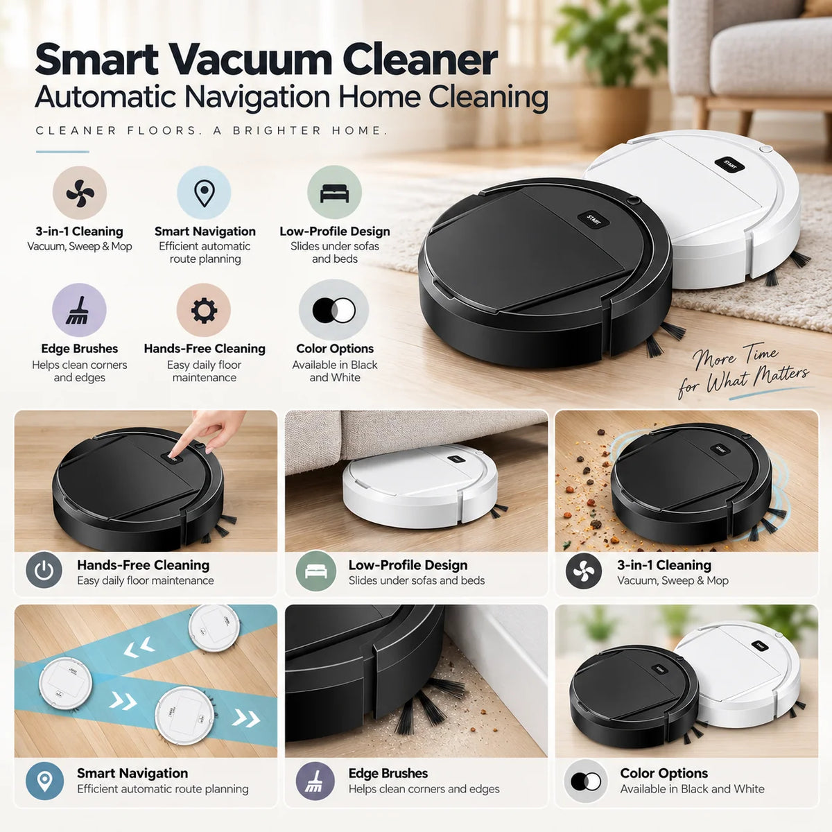 Robot Vacuum Cleaner | 3-in-1 Mop Combo & Automatic Navigation