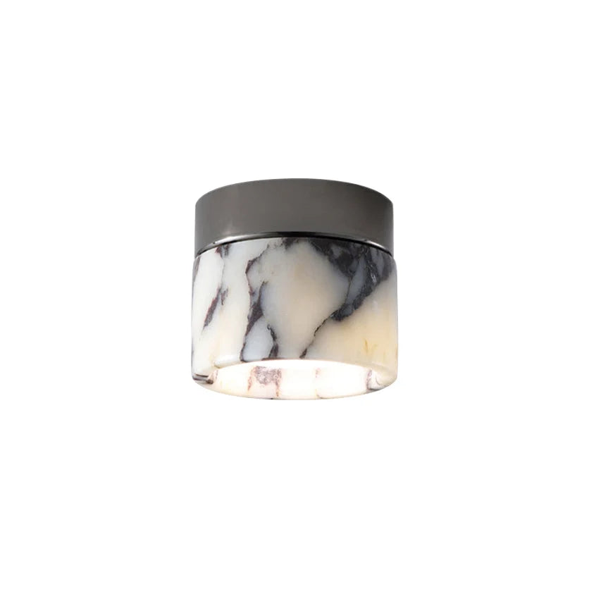 Round Ceiling Light | Marble Body & Glass Shade | 12 cm Diameter