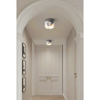 Round Ceiling Light | Marble Body & Glass Shade | 12 cm Diameter