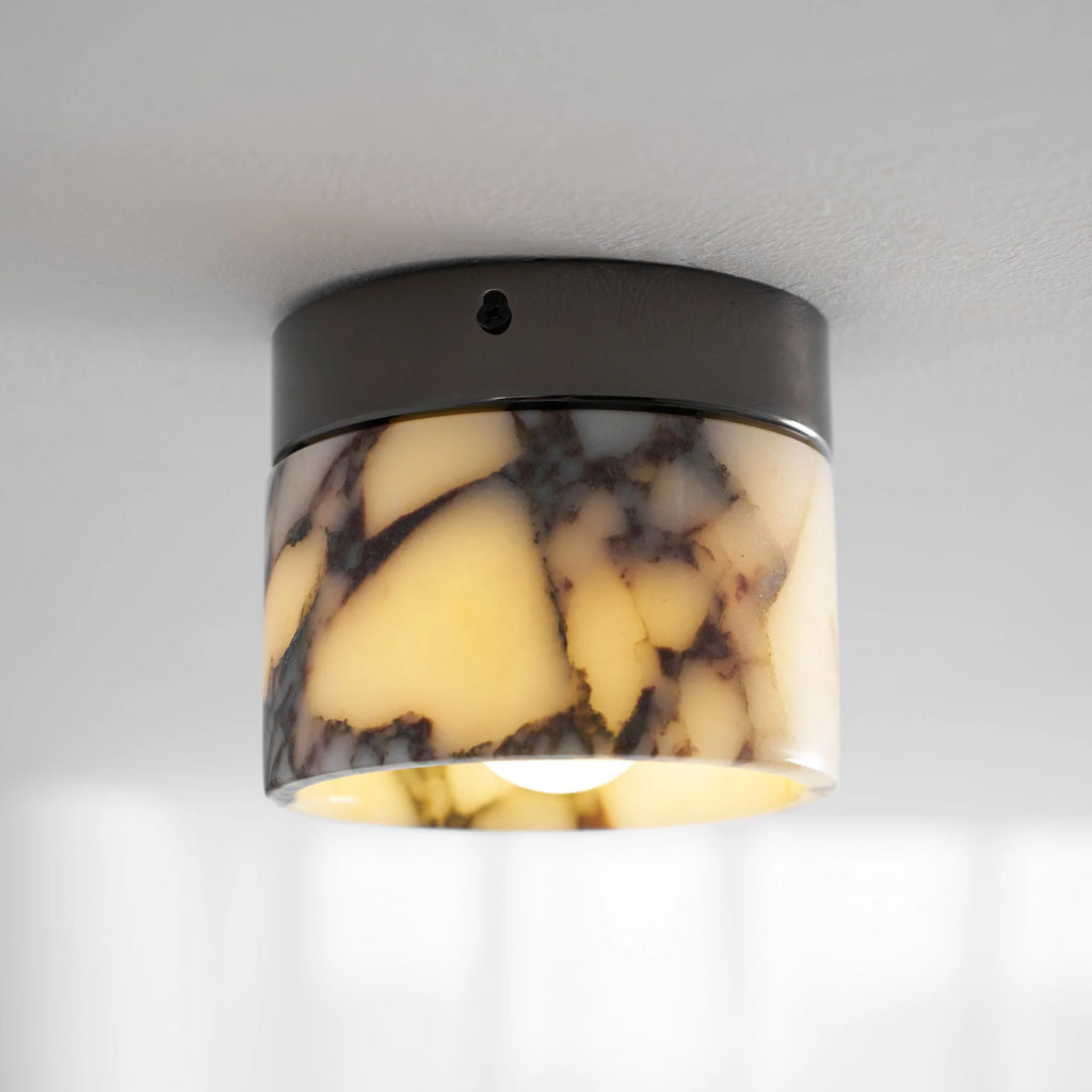 Round Ceiling Light | Marble Body & Glass Shade | 12 cm Diameter
