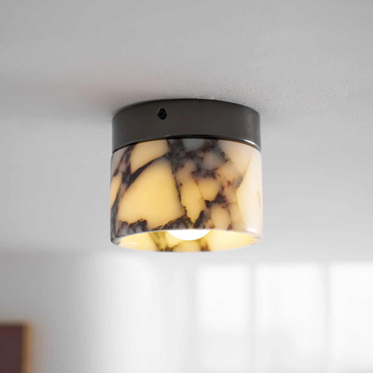 Round Ceiling Light | Marble Body & Glass Shade | 12 cm Diameter