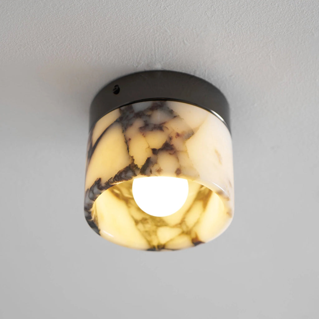 Round Ceiling Light | Marble Body & Glass Shade | 12 cm Diameter