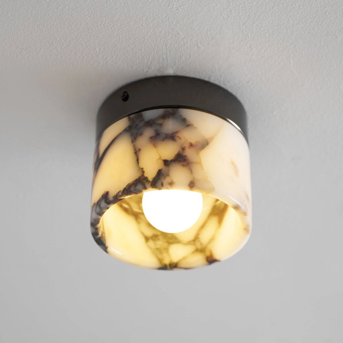 Round Ceiling Light | Marble Body & Glass Shade | 12 cm Diameter
