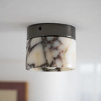 Round Ceiling Light | Marble Body & Glass Shade | 12 cm Diameter