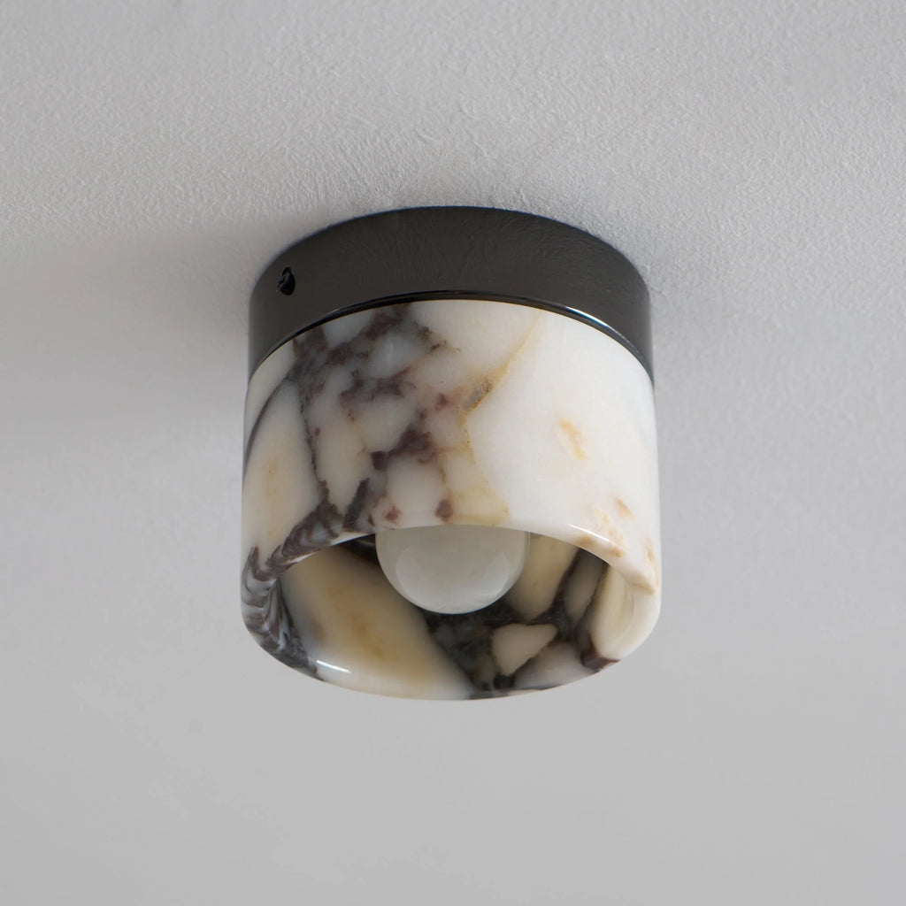 Round Ceiling Light | Marble Body & Glass Shade | 12 cm Diameter