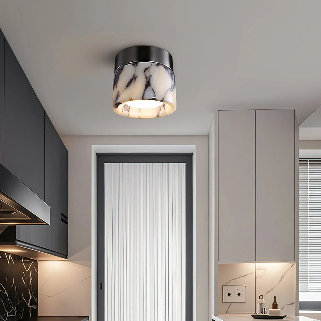 Round Ceiling Light | Marble Body & Glass Shade | 12 cm Diameter