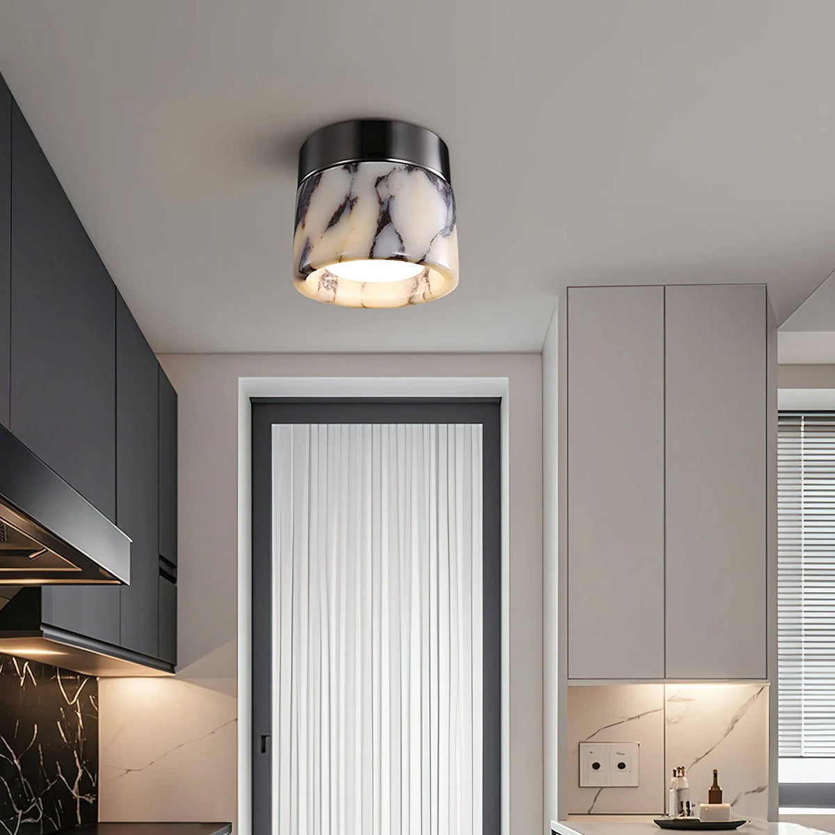 Round Ceiling Light | Marble Body & Glass Shade | 12 cm Diameter