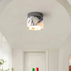 Round Ceiling Light | Marble Body & Glass Shade | 12 cm Diameter