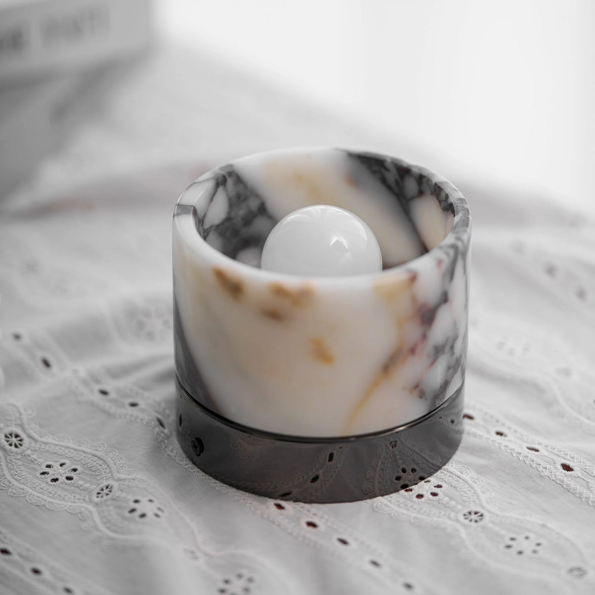 Round Ceiling Light | Marble Body & Glass Shade | 12 cm Diameter