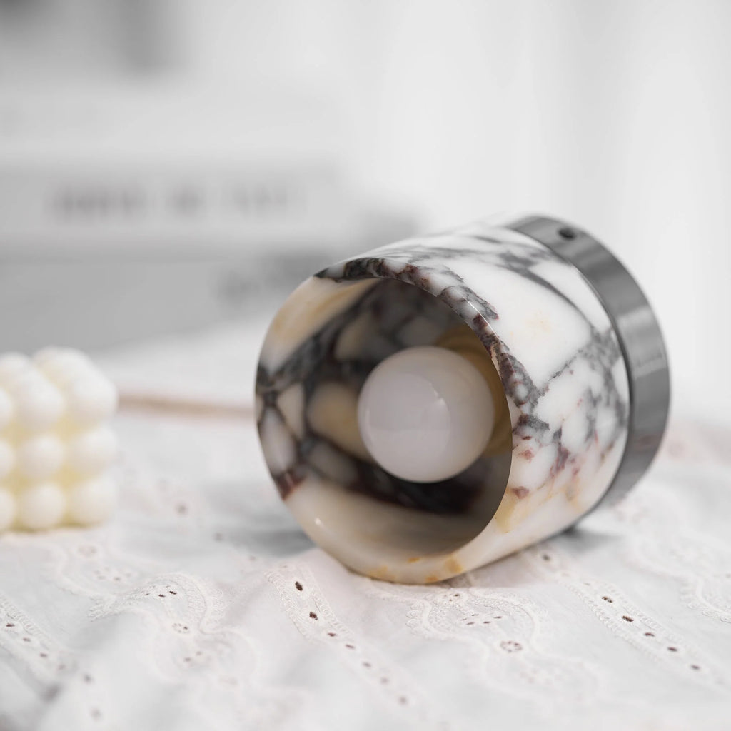 Round Ceiling Light | Marble Body & Glass Shade | 12 cm Diameter