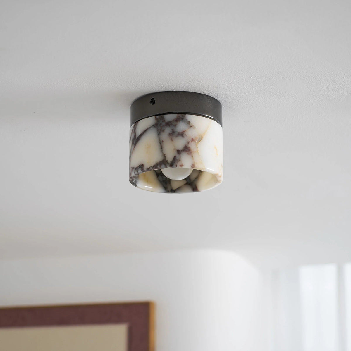 Round Ceiling Light | Marble Body & Glass Shade | 12 cm Diameter