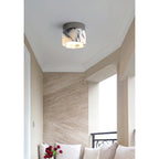 Round Ceiling Light | Marble Body & Glass Shade | 12 cm Diameter