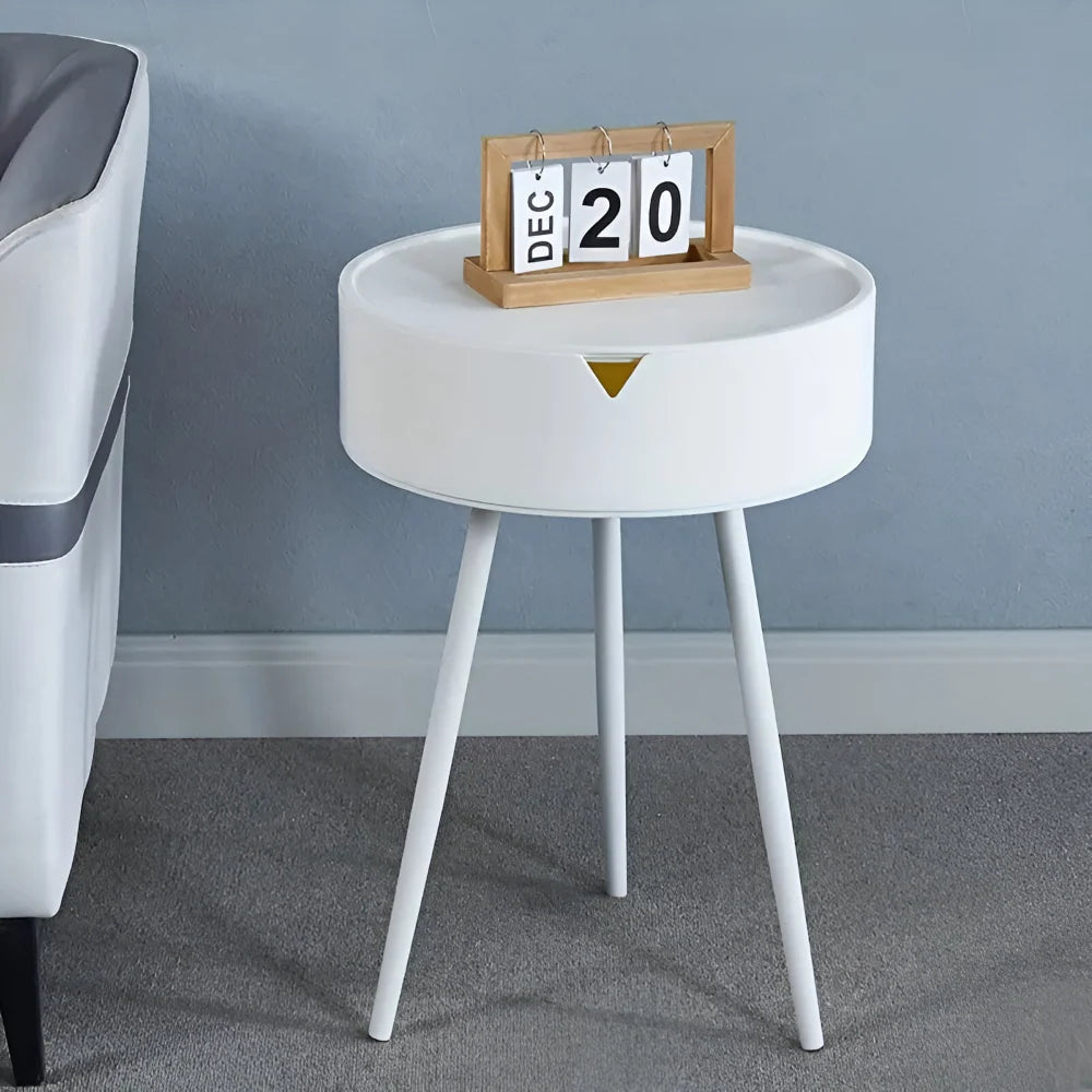 Round Side Table | Metal Frame & Hidden Storage Basket