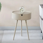 Round Side Table | Metal Frame & Hidden Storage Basket