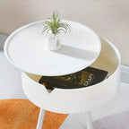 Round Side Table | Metal Frame & Hidden Storage Basket
