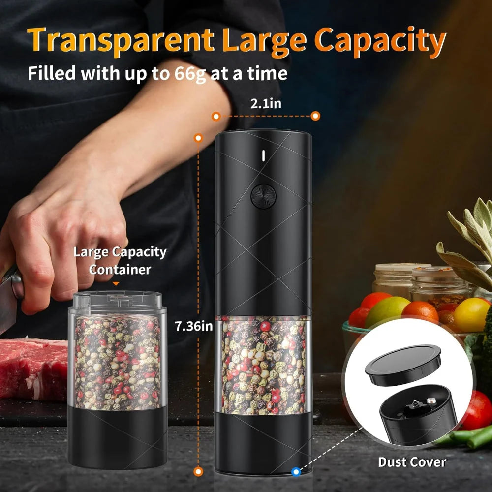 Salt & Pepper Grinder Set | One-Button Rechargeable & LED | Set of 2