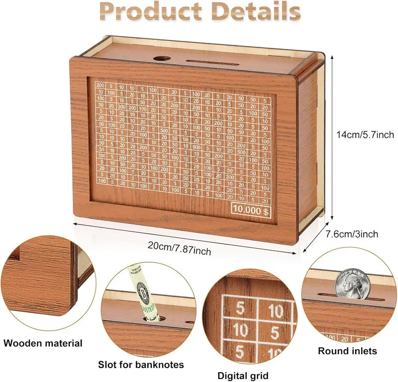 Savings Box | Wooden & Clear-Acrylic Panel | 9 Goal Options
