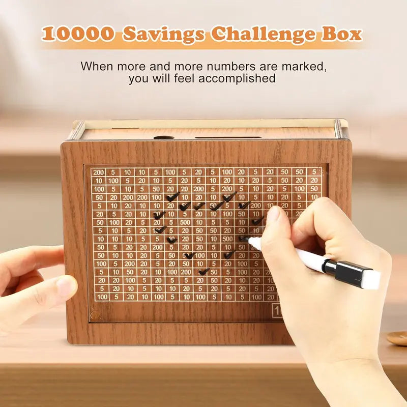 Savings Box | Wooden & Clear-Acrylic Panel | 9 Goal Options