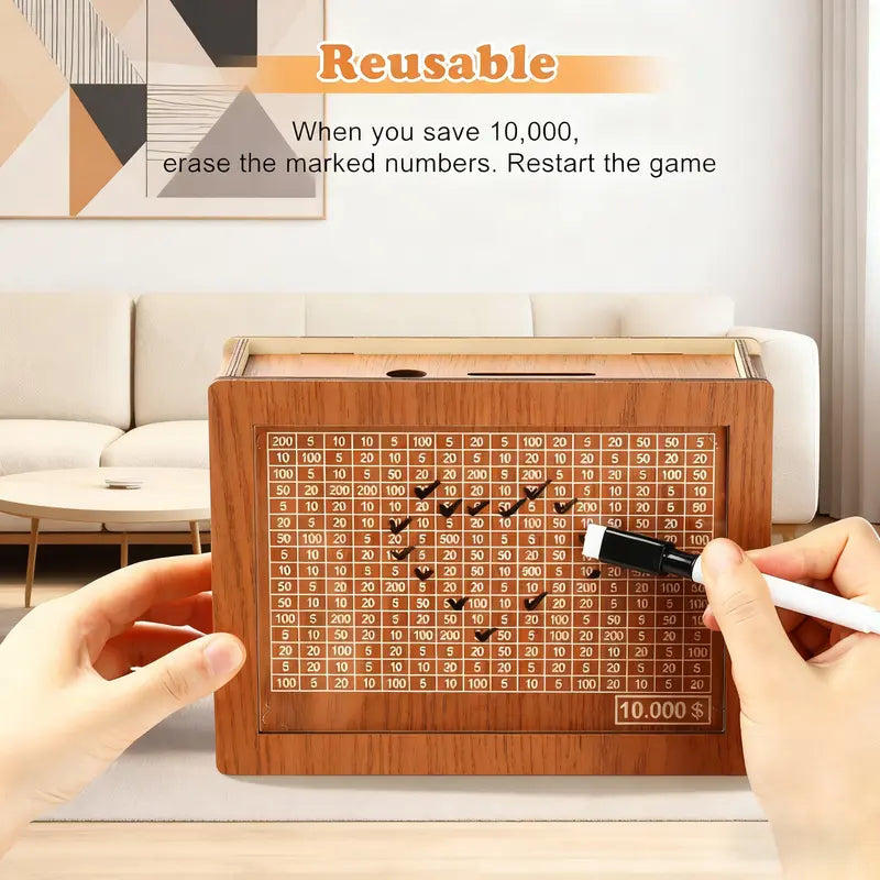 Savings Box | Wooden & Clear-Acrylic Panel | 9 Goal Options