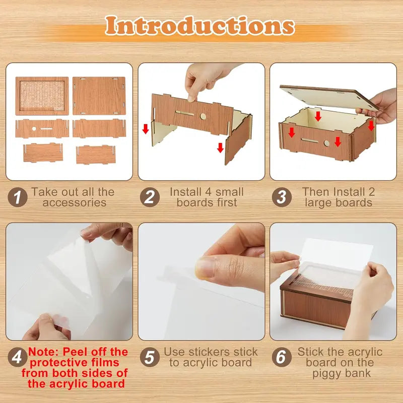 Savings Box | Wooden & Clear-Acrylic Panel | 9 Goal Options