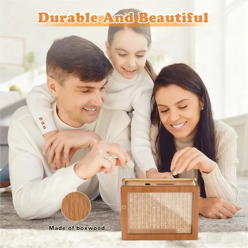 Savings Box | Wooden & Clear-Acrylic Panel | 9 Goal Options