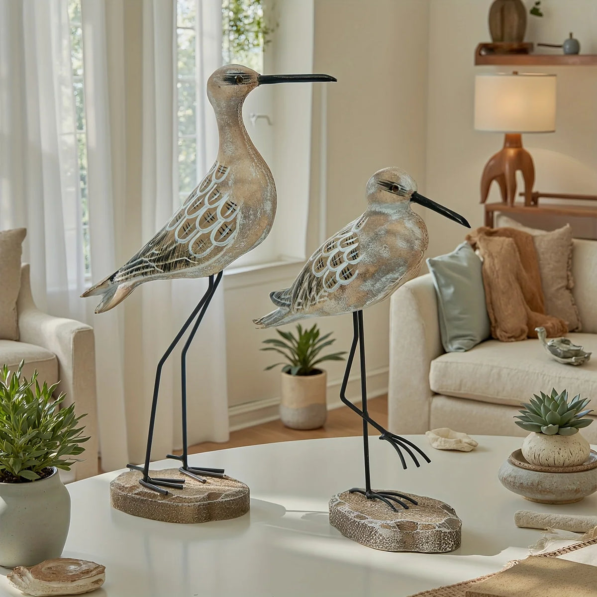 Seagull Figurines | Hand-Carved Wood | Set of 2