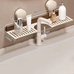 Sink Shelf Organizer | Walnut & Aluminum Suction Mount | 40 × 12 × 4 cm