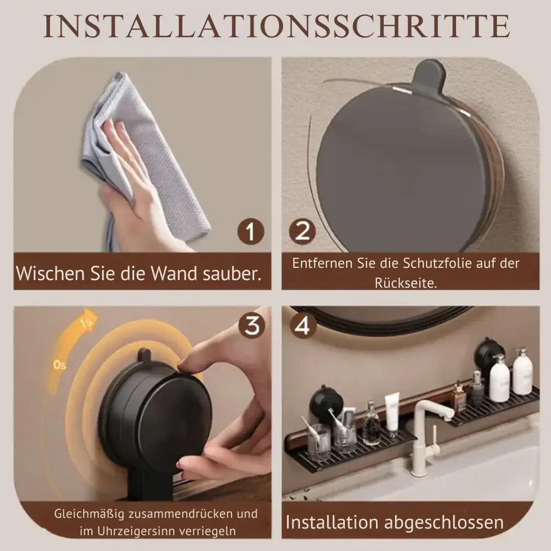 Sink Shelf Organizer | Walnut & Aluminum Suction Mount | 40 × 12 × 4 cm