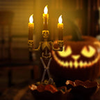 Skeleton Candle Holder | Warm LED Glow & Battery-Operated | 3 Candles