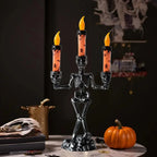 Skeleton Candle Holder | Warm LED Glow & Battery-Operated | 3 Candles