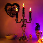 Skeleton Candle Holder | Warm LED Glow & Battery-Operated | 3 Candles