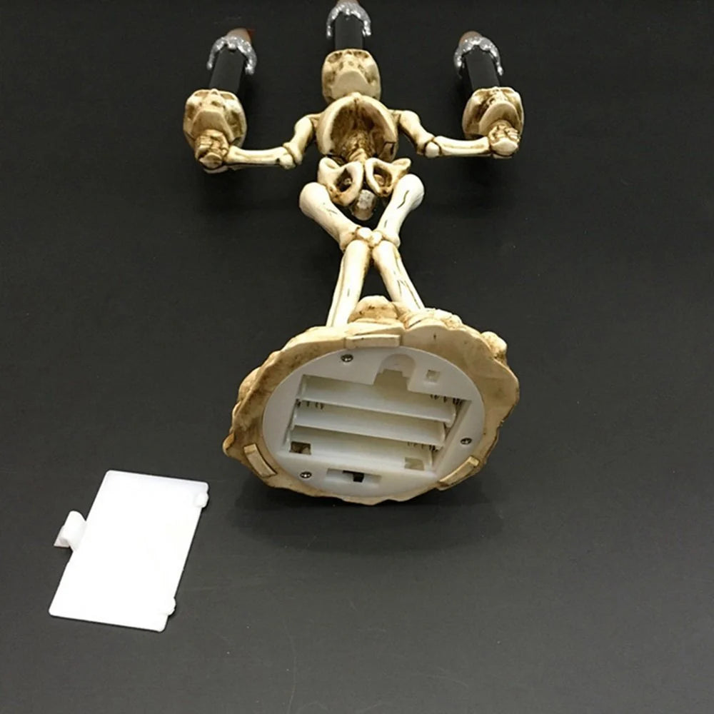 Skeleton Candle Holder | Warm LED Glow & Battery-Operated | 3 Candles