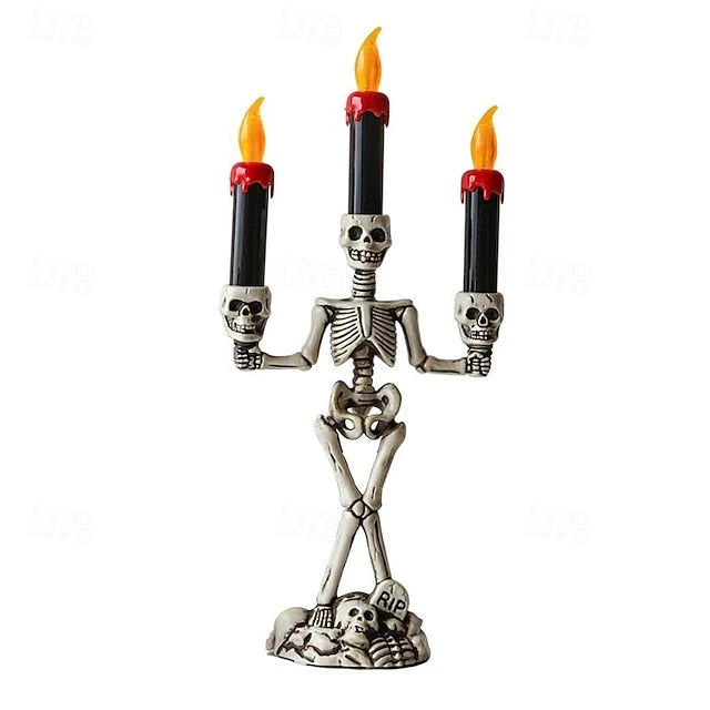 Skeleton Candle Holder | Warm LED Glow & Battery-Operated | 3 Candles