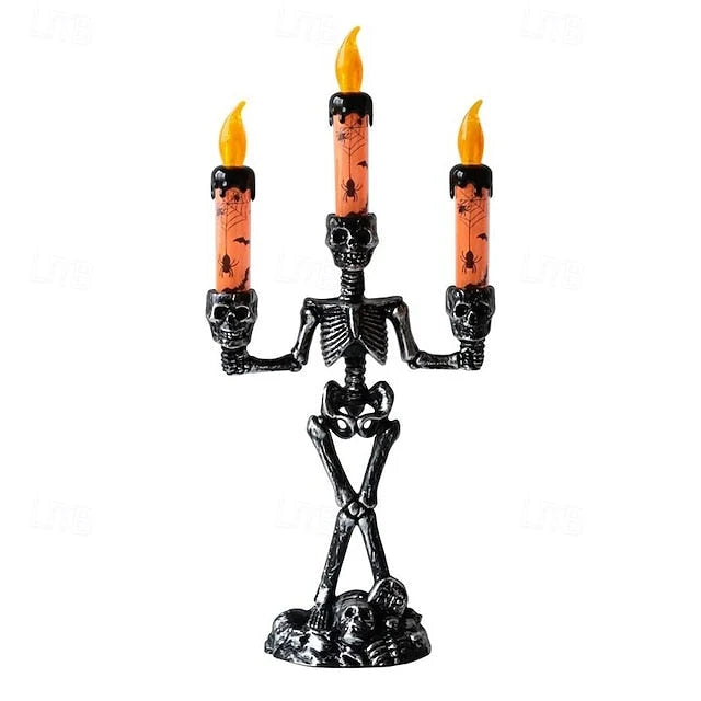 Skeleton Candle Holder | Warm LED Glow & Battery-Operated | 3 Candles