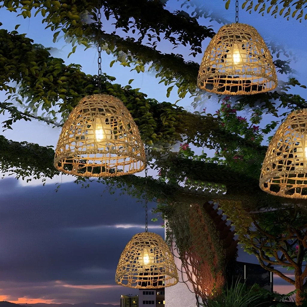 Solar Bell Lantern | Woven Rattan Boho Design | Automatic & Waterproof