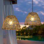 Solar Bell Lantern | Woven Rattan Boho Design | Automatic & Waterproof