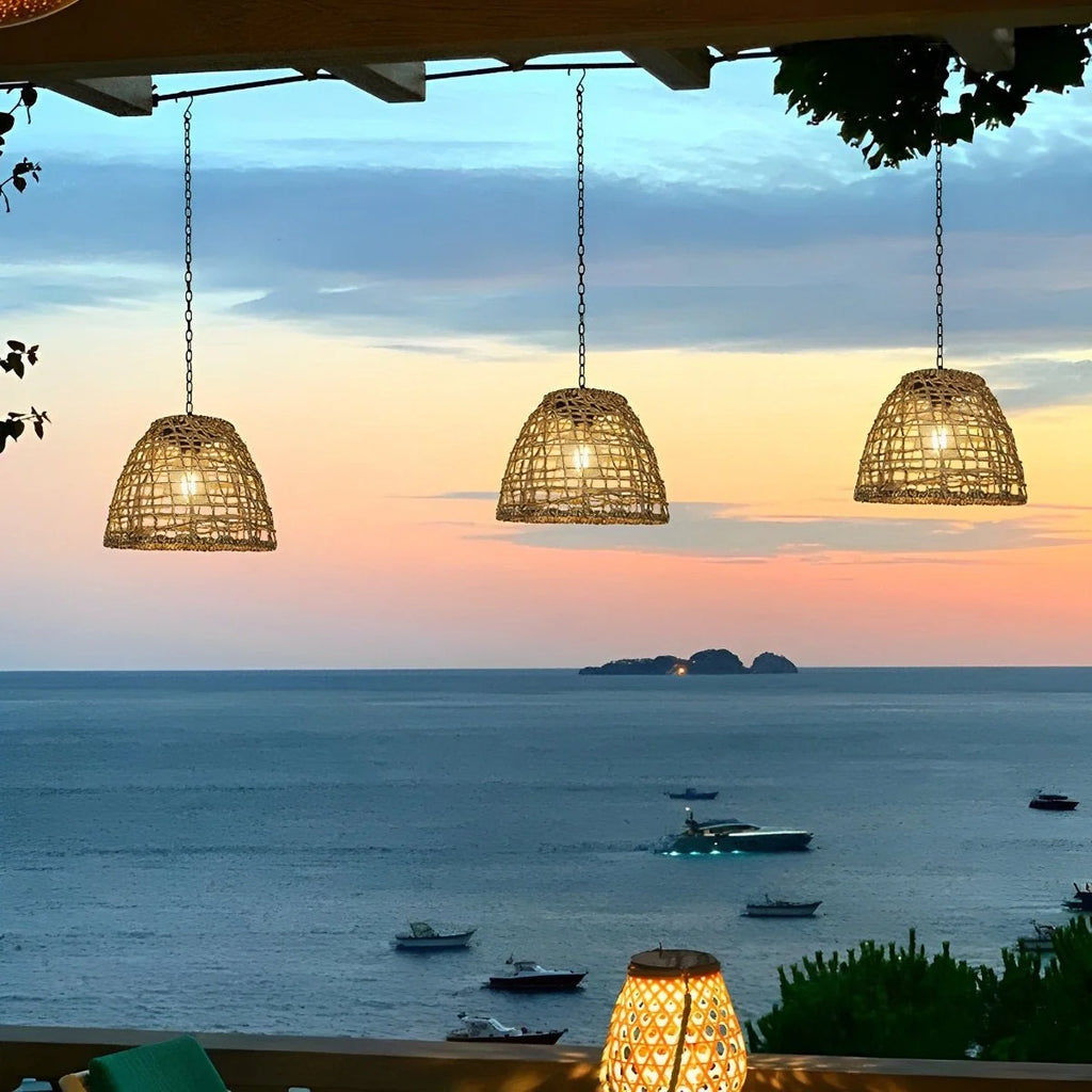 Solar Bell Lantern | Woven Rattan Boho Design | Automatic & Waterproof