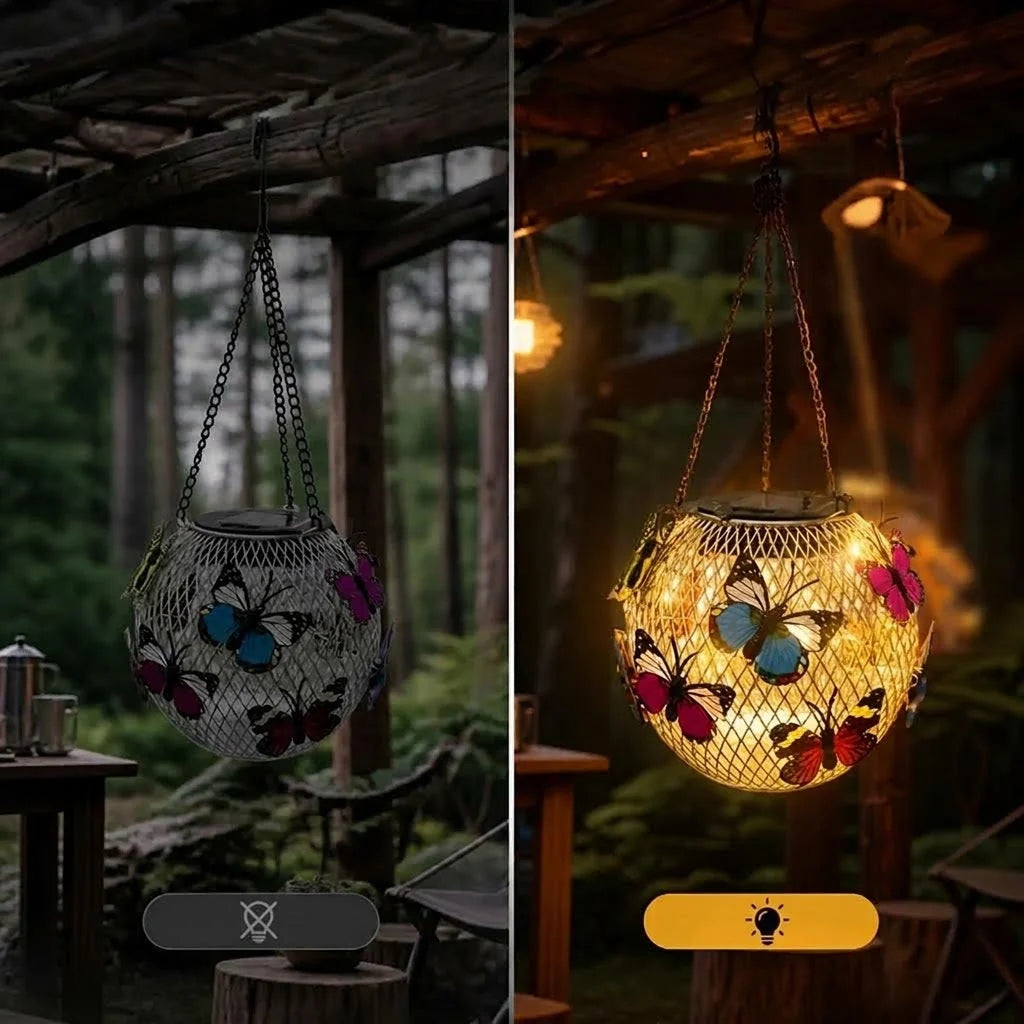 Solar Lantern | Butterfly Motif & Warm-White LEDs