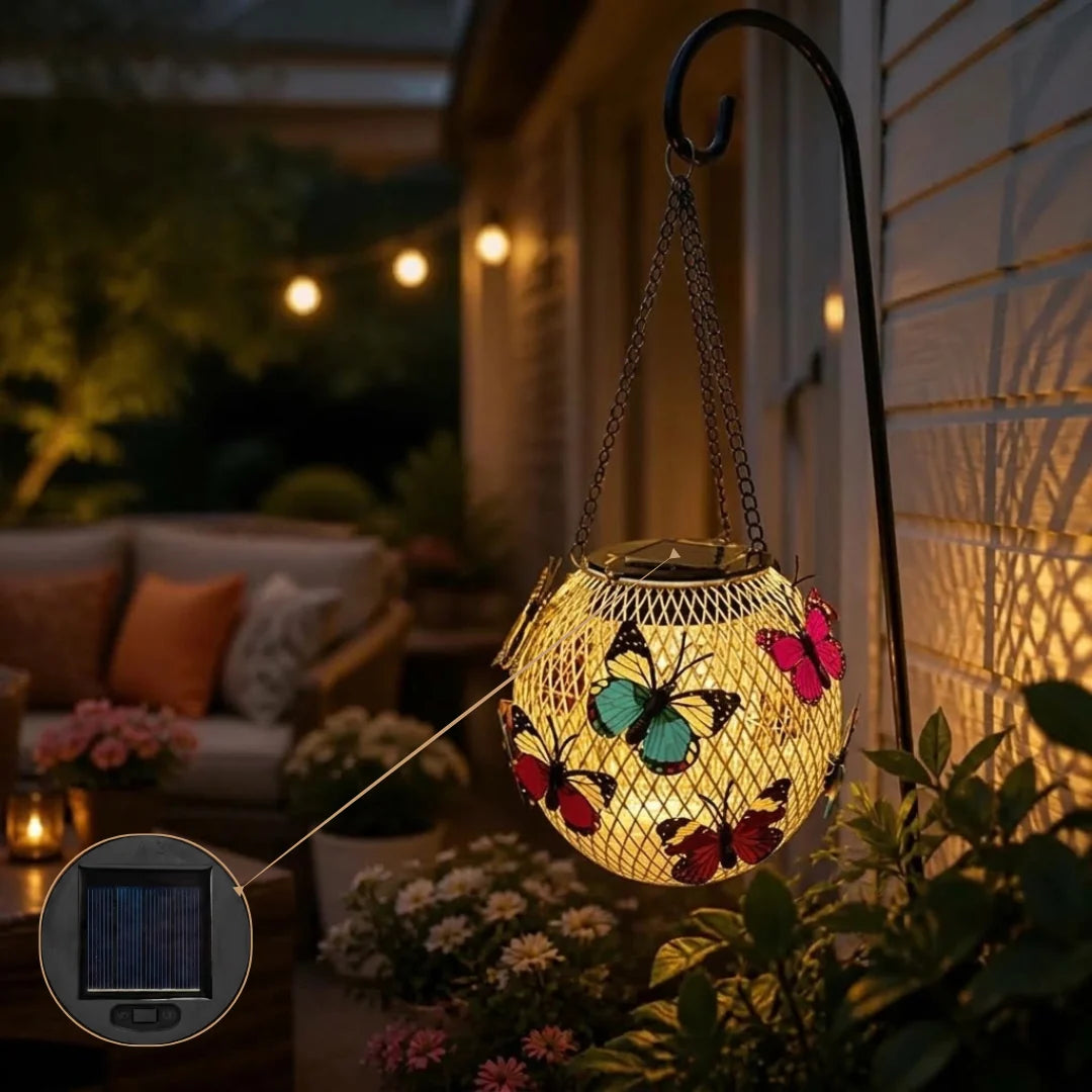 Solar Lantern | Butterfly Motif & Warm-White LEDs