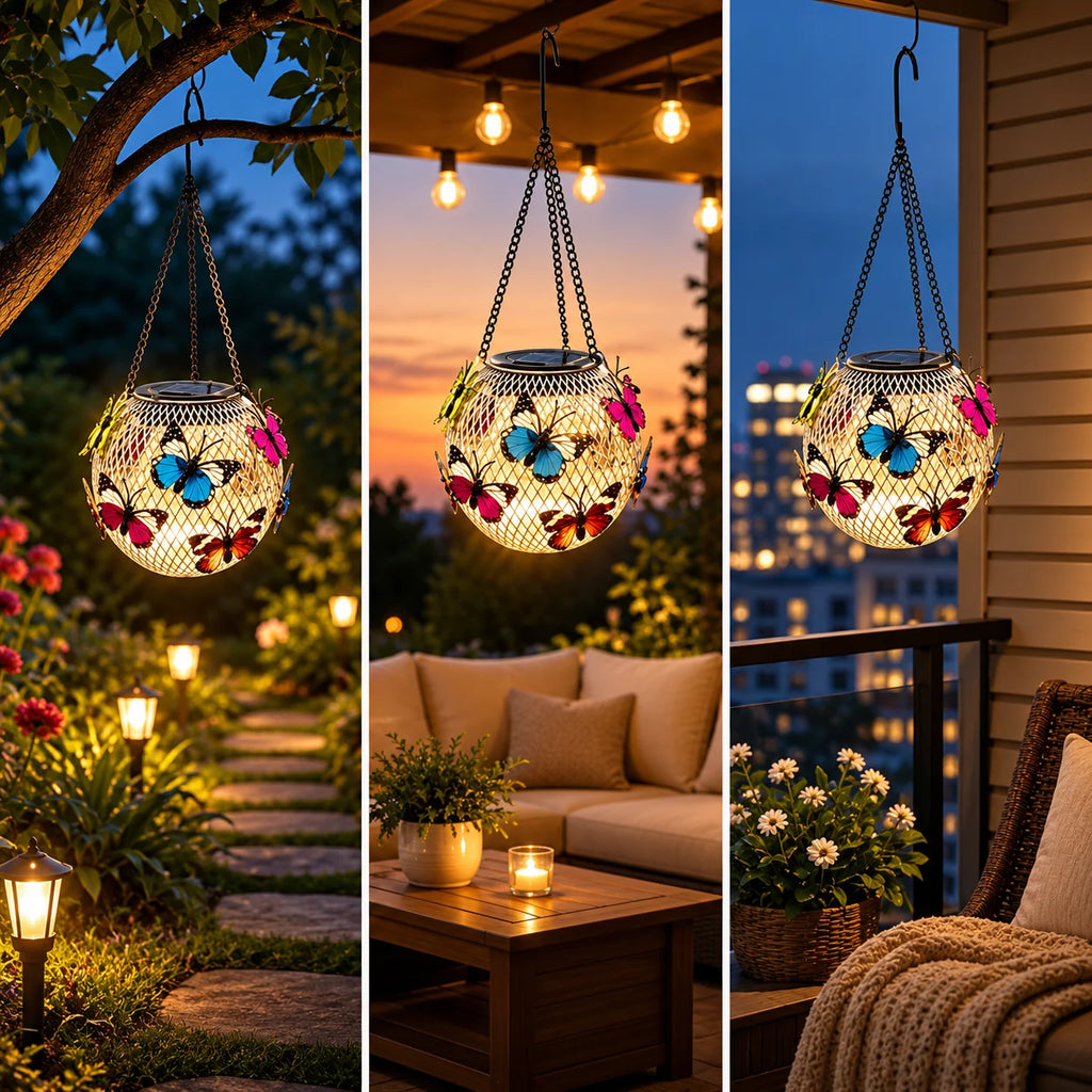 Solar Lantern | Butterfly Motif & Warm-White LEDs