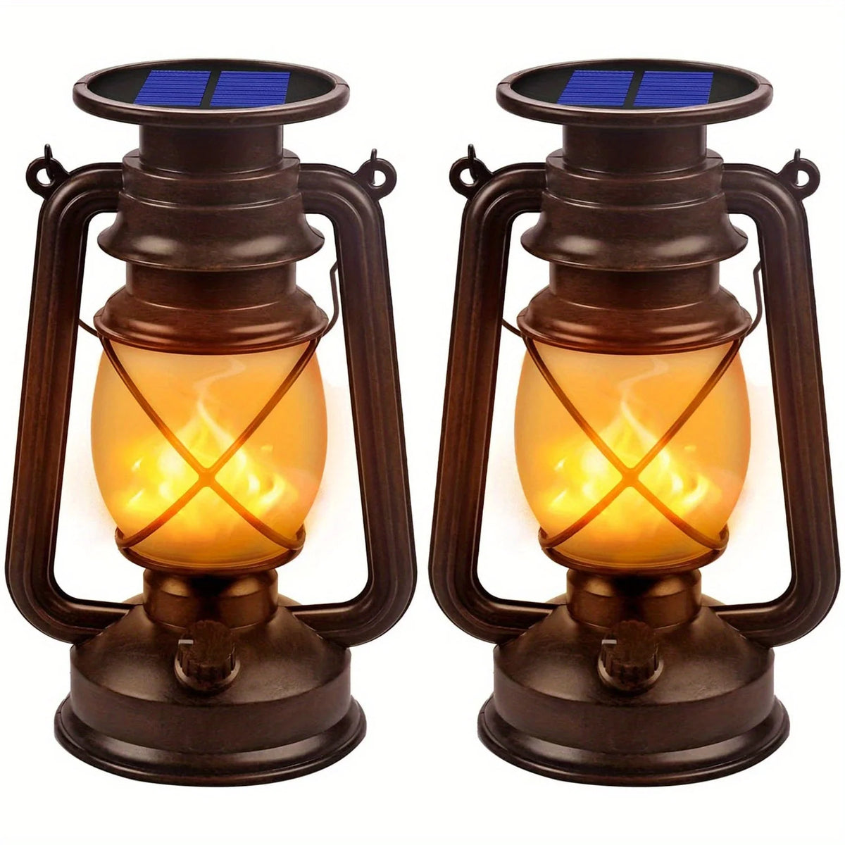 Solar Lanterns | Vintage Flickering LED & Weatherproof | Set of 2