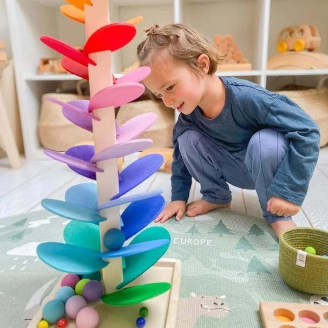 Sound Tower | Natural Wood & Rainbow Marble Run