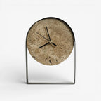 Table Clock | Decorative Stone Finish | Gold & Black Accents